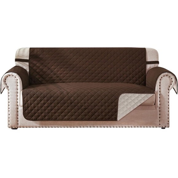 Chocolate Brown and Beige Reversible Sofa Cover, fits 54” loveseat - Picture 6 of 7